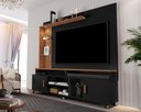 Ver imagem 1 de Estante Home Ocean para Tv até 65 Polegadas -2 Portas e Nicho com Leds -rodizio -preto/canela