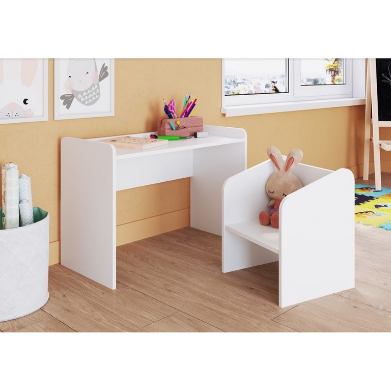 Conjunto Mini Escrivaninha C/ Poltrona 78cm Cj7001 Art In Móveis - Branco