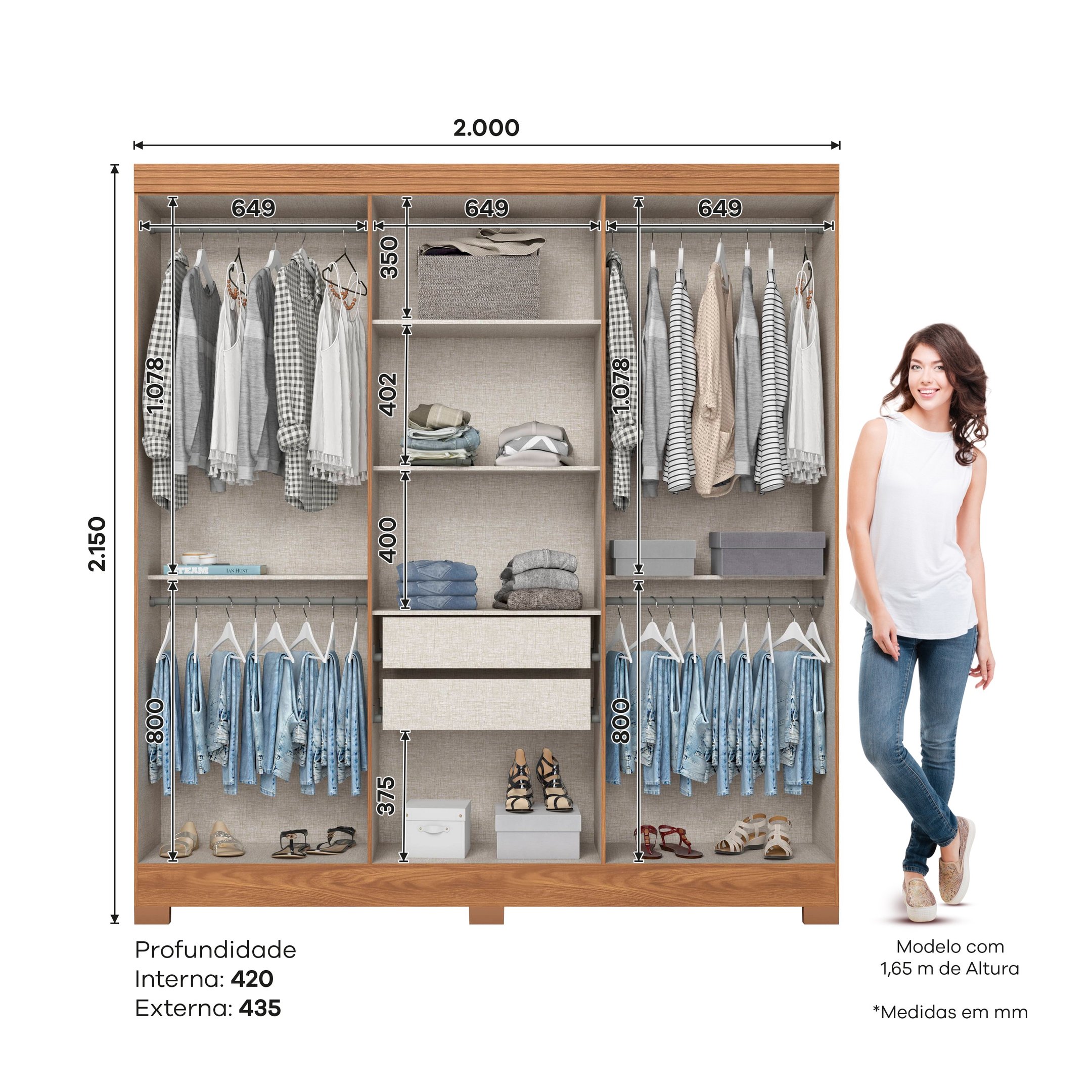 G. Roupa 6 Pts. 2 Gav. C/ Espelho Nature/offwhite B368 - Briz