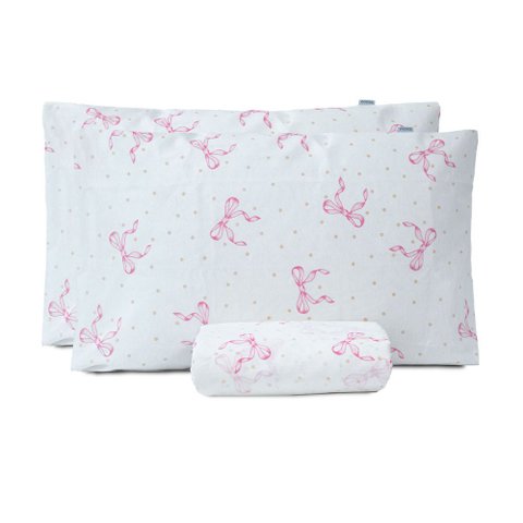 Jogo de Lençol Essencialle Casal Padrão 3 Peças sem Elástico Poa Laço Rosa