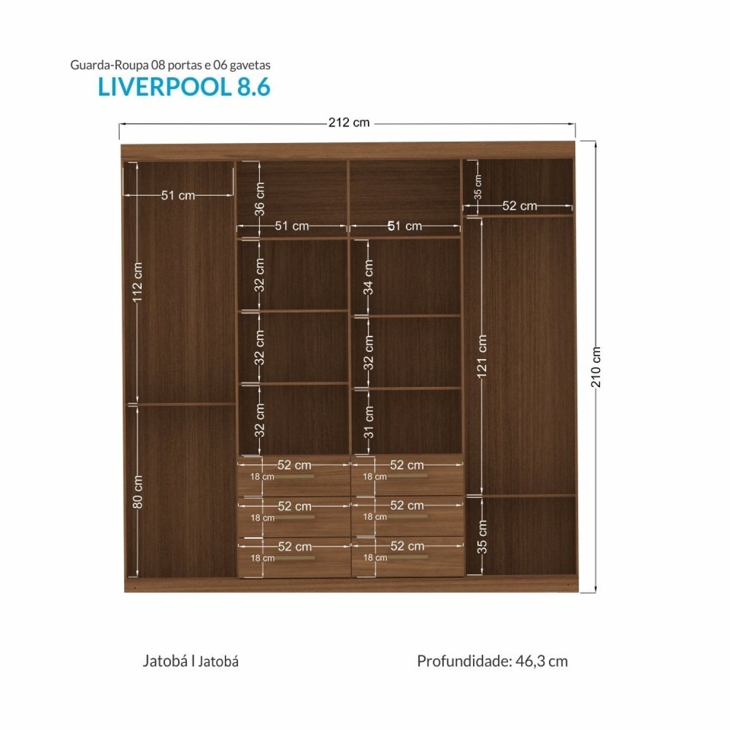 Guarda Roupa Casal 8 Portas 6 Gavetas 212Cm Liverpool - 5