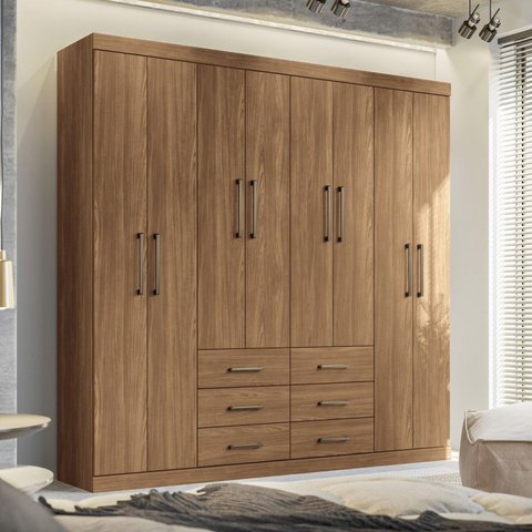Guarda Roupa Casal 8 Portas 6 Gavetas 212cm Liverpool Marrom/Jatobá