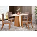 Ver imagem 1 de Conjunto: Mesa de Cozinha Orus Tampo Madeirado C/ Vidro 120x80cm e 4 Cadeiras Milla Nature/suede