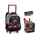 Ver imagem 1 de Conjunto 3 Peças Mochila Infantil com Rodinhas Carro Tunning Series Denlex