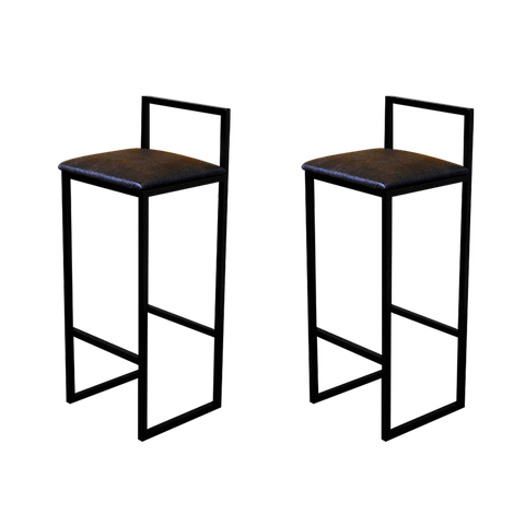 Jogo 2 Banqueta Alta Cozinha Bar Balcão Bistrô Industrial Preta Estofado Marrom