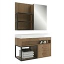 Ver imagem 2 de Conjunto Gabinete para Banheiro Suspenso com Cuba, Nichos e Espelheira em MDF Leme Noce Marrom