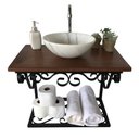 Ver imagem 1 de Balcão de Ferro e Madeira Provençal para Banheiro Retrô Classico Libertas Rosas Artesanato Bancada R