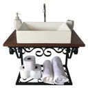 Ver imagem 7 de Balcão de Ferro e Madeira Provençal para Banheiro Retrô Classico Libertas Rosas Artesanato Bancada R