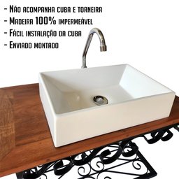 Balcão de Ferro e Madeira Provençal para Banheiro Retrô Classico Libertas Rosas Artesanato Bancada R - 3