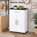 Ver imagem 3 de Balcão Napoli 2 Portas 1 Gaveta com Rodízios Compacto e Funcional:branco Tampo Preto (marmorizado)