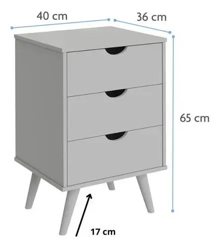 Mesa de Cabeceira para Cama de Casal - 3 Gavetas: Branco - 4