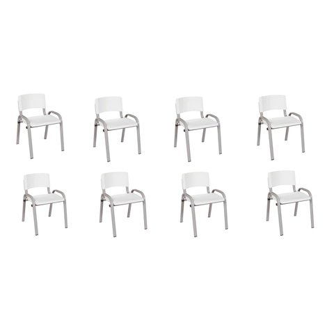 Kit 8 Cadeiras Infantil Iso, Escola, Base Cinza-branco