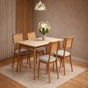 Ver imagem 1 de Conjunto Sala de Jantar 4 Lugares Florença Mesa e Cadeiras Madeira Maciça e Telinha Rattan Móveis Mu