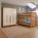 Ver imagem 3 de Kit Quarto Beliche Madrid 2 Camas + Guarda-Roupa Domus Max 4 Portas 3 Gavetas 2 Colchões Nature Off