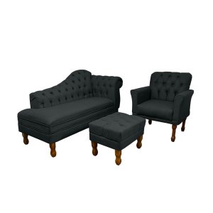 Kit Divâ Luiza 1.40 + 1 Poltrona Suelen + 1 Puff Luiz Xv Decorativo