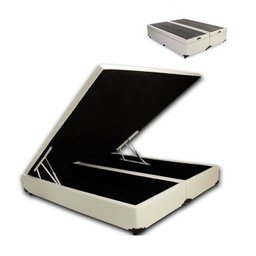 Cama Box Baú Casal Premium Bege Bipartido com Pistão a Gás - 138x188x41 - 2