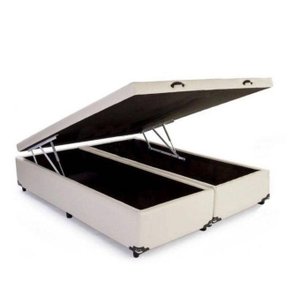Cama Box Baú Casal Premium Bege Bipartido com Pistão a Gás - 138x188x41