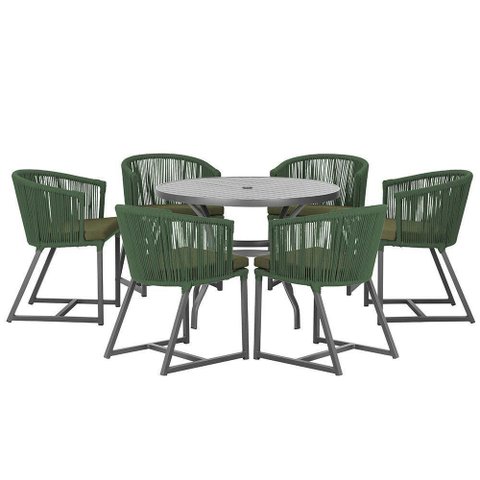 Mesa e 6 Cadeiras e Noronha Preto E13 Trama Original Verde