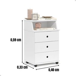 Criado Mesa de Cabeceira com 3 Gaveta e Nicho Luxo:branco - 4