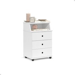 Criado Mesa de Cabeceira com 3 Gaveta e Nicho Luxo:branco - 1