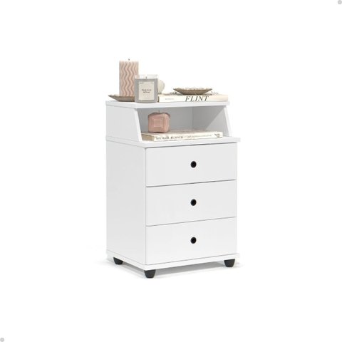 Criado Mesa de Cabeceira com 3 Gaveta e Nicho Luxo:branco