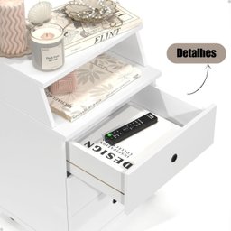 Criado Mesa de Cabeceira com 3 Gaveta e Nicho Luxo:branco - 2