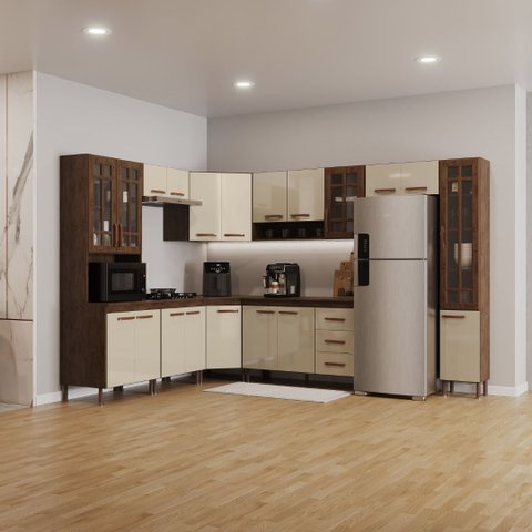 Cozinha Modulada Completa Fidelitá Lisboa 9 Peças 515cm 20 Portas 3 Gavetas com Tampo