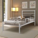 Ver imagem 1 de Cama Solteiro 100% Ferro Cristal P/ 160 Kg C/grade de Proteção -super Resistente - Branco