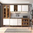 Ver imagem 1 de Cozinha Compacta Modulada com Vidro 10 Portas 5 Gavetas Domus Espesso Móveis Marrom/Nogal/Branco