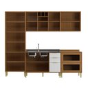 Ver imagem 5 de Cozinha Compacta Modulada com Vidro 10 Portas 5 Gavetas Domus Espesso Móveis Marrom/Nogal/Branco