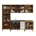 Ver imagem 4 de Cozinha Compacta Modulada com Vidro 10 Portas 5 Gavetas Domus Espesso Móveis Marrom/Nogal/Branco
