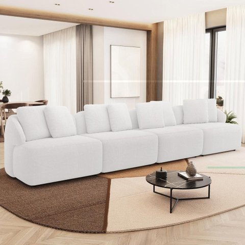 Sofá 4 Lugares para Sala de Estar Living 308cm Arlo F04 Bouclê Branco - Lyam Decor