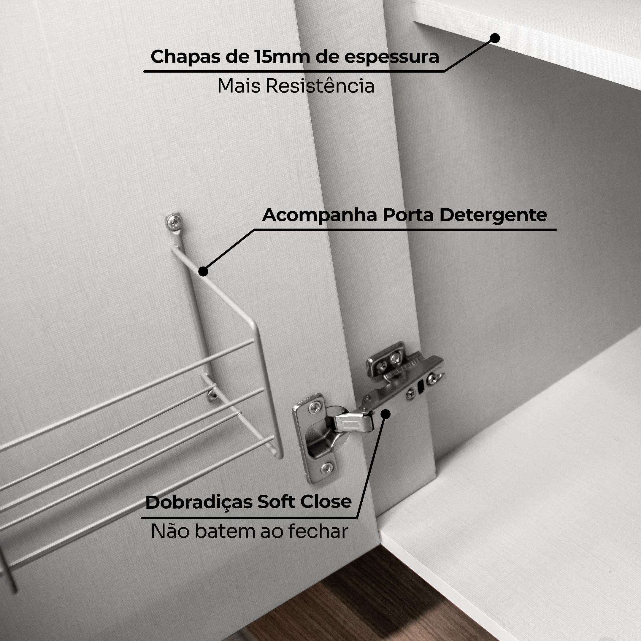 Balcão para Cozinha 3 Gavetas 2 Portas com Tampo Emily - 9
