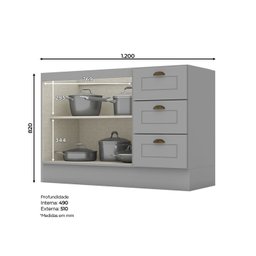 Balcão para Cozinha 3 Gavetas 2 Portas com Tampo Emily - 2