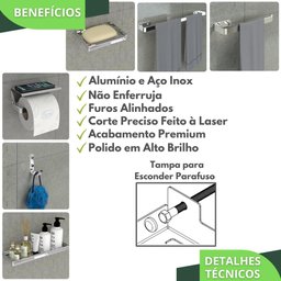 Kit Acessórios Para Banheiro Inox e Cromado 6 Peças MAX - 2