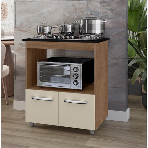 Balcão Elisa para Cooktop 4 Bocas com Nicho para Forno/microondas - Savana/off White Móblis