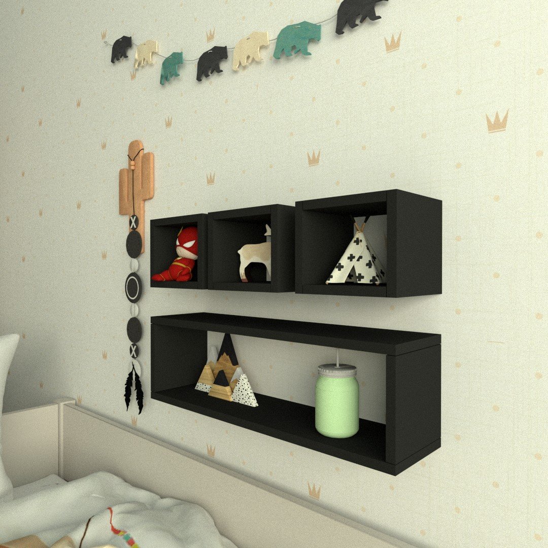 Kit 4 Nichos - Preto Mdf -organizador Dormitorio Bebe Infantil Kids - 3