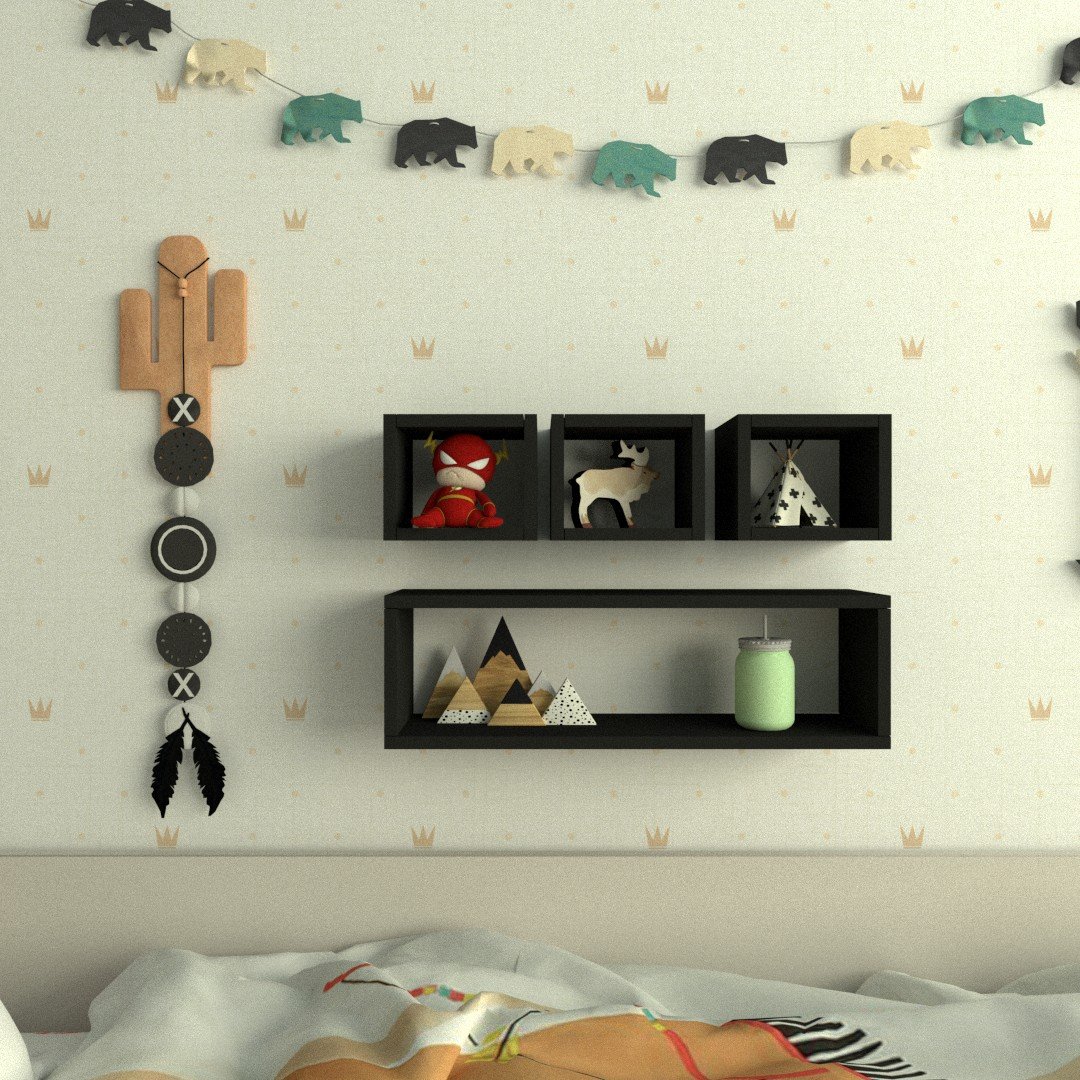 Kit 4 Nichos - Preto Mdf -organizador Dormitorio Bebe Infantil Kids