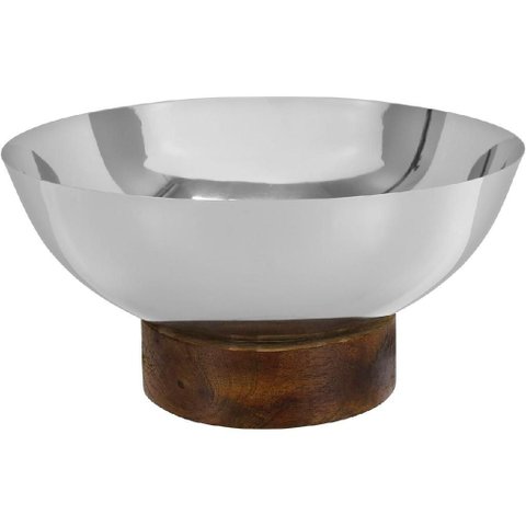 Centro Mesa Fruteira Decorativo com Pe em Madeira Home&co Inox 14x27x27cm Prata