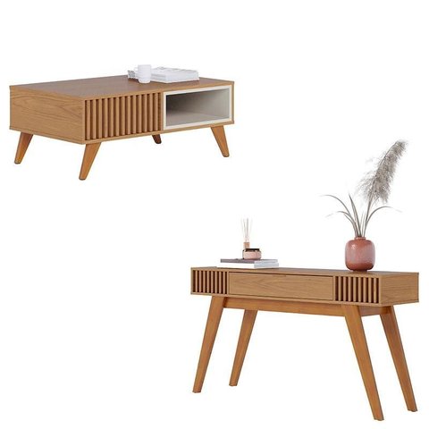 Mesa de Centro Jeri Freijó Off White com Aparador Riviera Freijó – Colibri