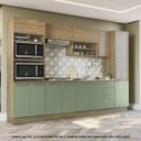 Ver imagem 1 de Armário de Cozinha Modulada Completa Reta 7 Peças 3,20m Botanic Kappesberg - Nogueira/Verde Oliva
