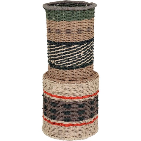 Vaso Decorativo de Fibra Natural Verde 55x20x20cm Enfeite Sala Mesa Estante
