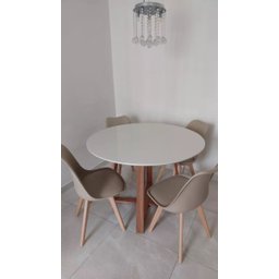 Mesa de Jantar Redonda 80cm Base de Madeira Maciça 4 Lugares - 4