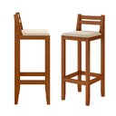 Ver imagem 5 de Kit 2 Banquetas Altas Ibiza Madeira Eucalipto Assento Estofado Linho para Bancada