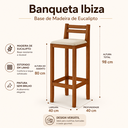 Ver imagem 6 de Kit 2 Banquetas Altas Ibiza Madeira Eucalipto Assento Estofado Linho para Bancada