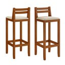 Ver imagem 1 de Kit 2 Banquetas Altas Ibiza Madeira Eucalipto Assento Estofado Linho para Bancada