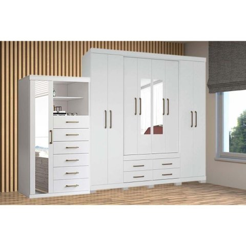 Guarda Roupa 2 Peças 1 Guarda Roupa + 1 Cômoda Qc127 Branco Santos Andirá