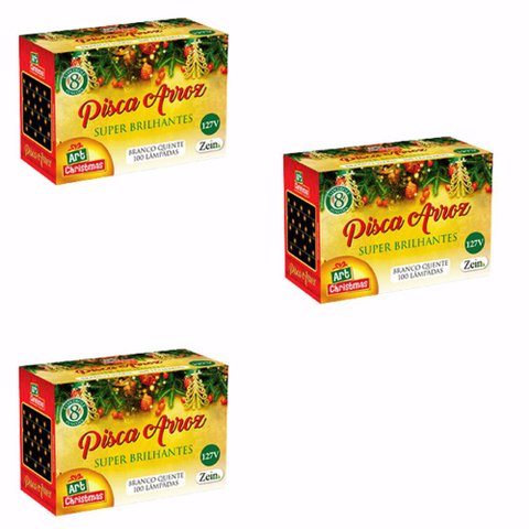 Kit 3 Pisca Pisca Arroz 100 Leds Branco Quente - 127v