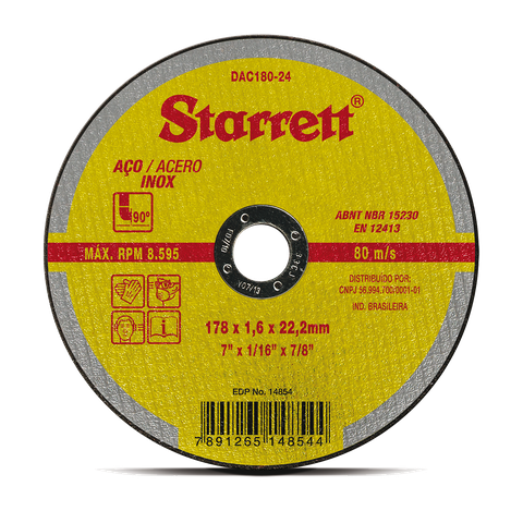 Kit 12 Disco Corte Aço Inox 178mm X 1,6mm Dac180-24