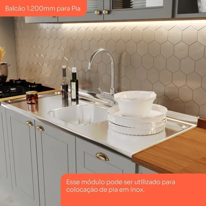 Balcão para Cozinha 3 Gavetas 2 Portas com Tampo Emily - 11